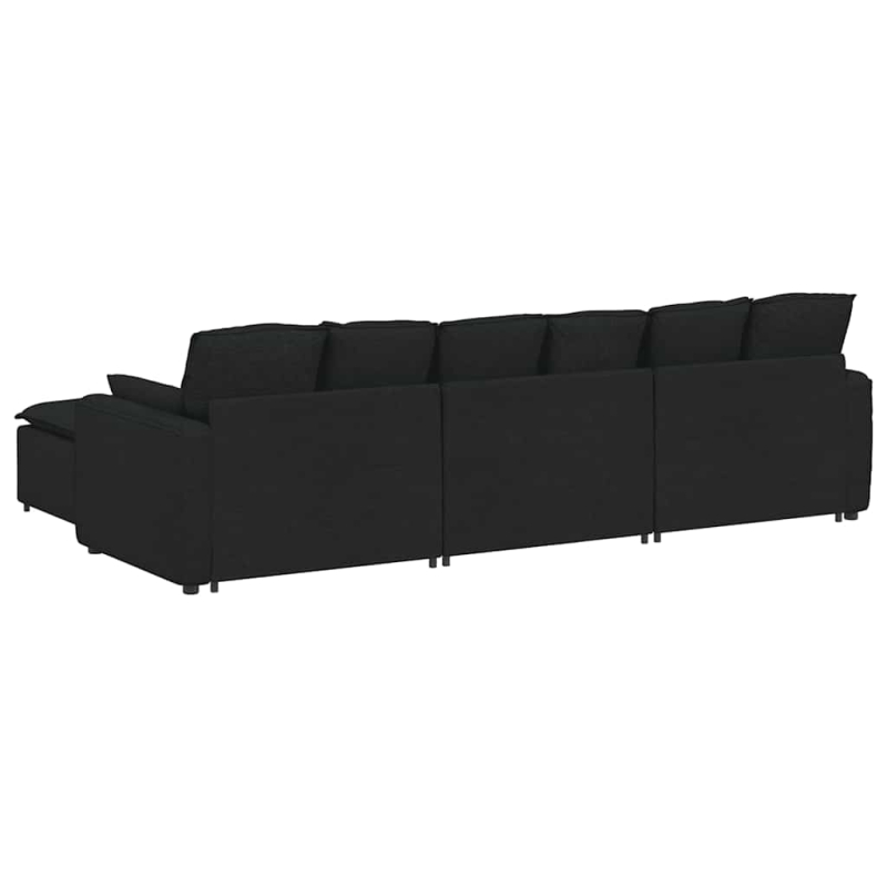 Modulares Sofa mit Fußhocker und Kissen Schwarz