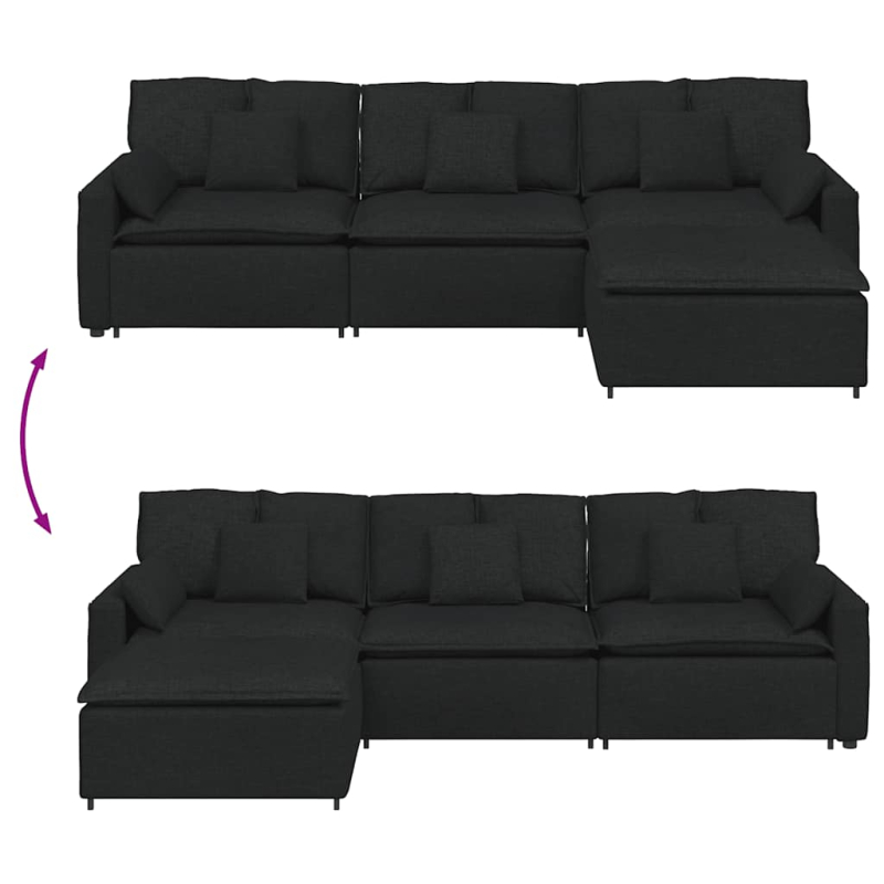 Modulares Sofa mit Fußhocker und Kissen Schwarz