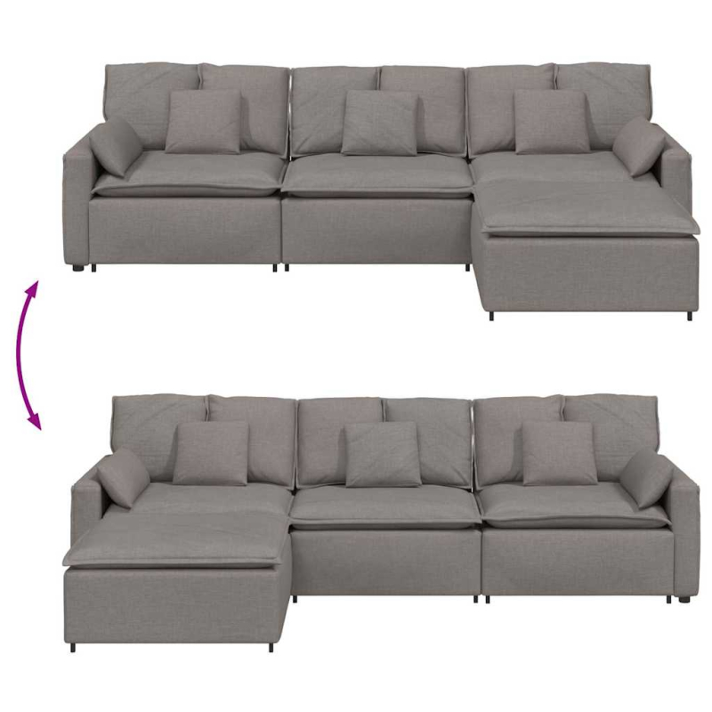 Modulares Sofa mit Fußhocker und Kissen Taupe