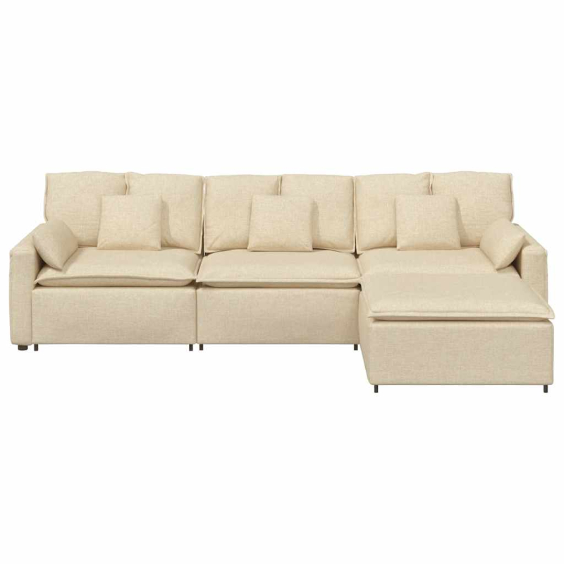 Modulares Sofa mit Fußhocker und Kissen Cream