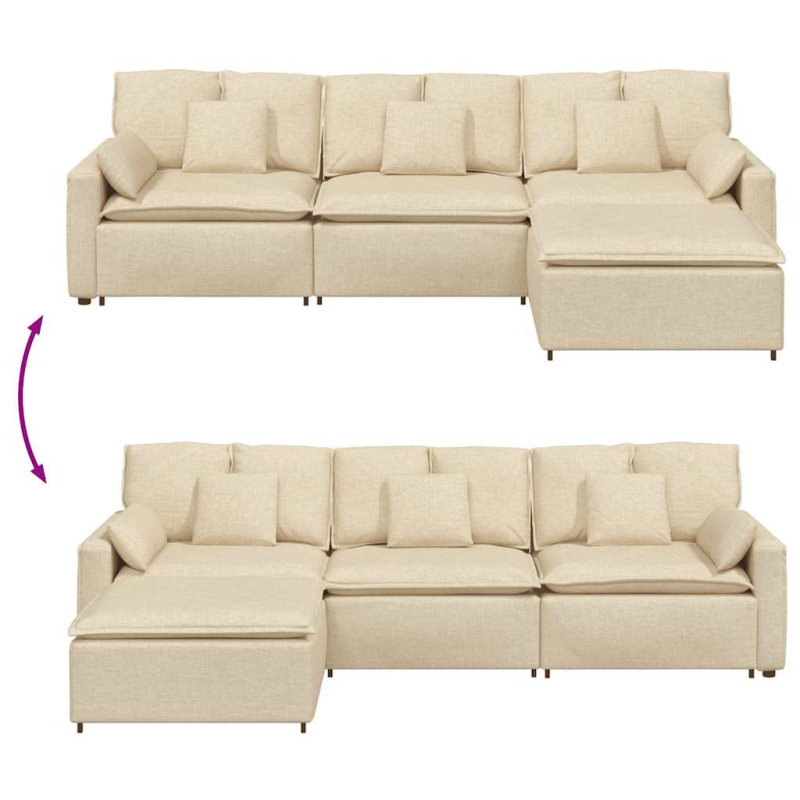 Modulares Sofa mit Fußhocker und Kissen Cream