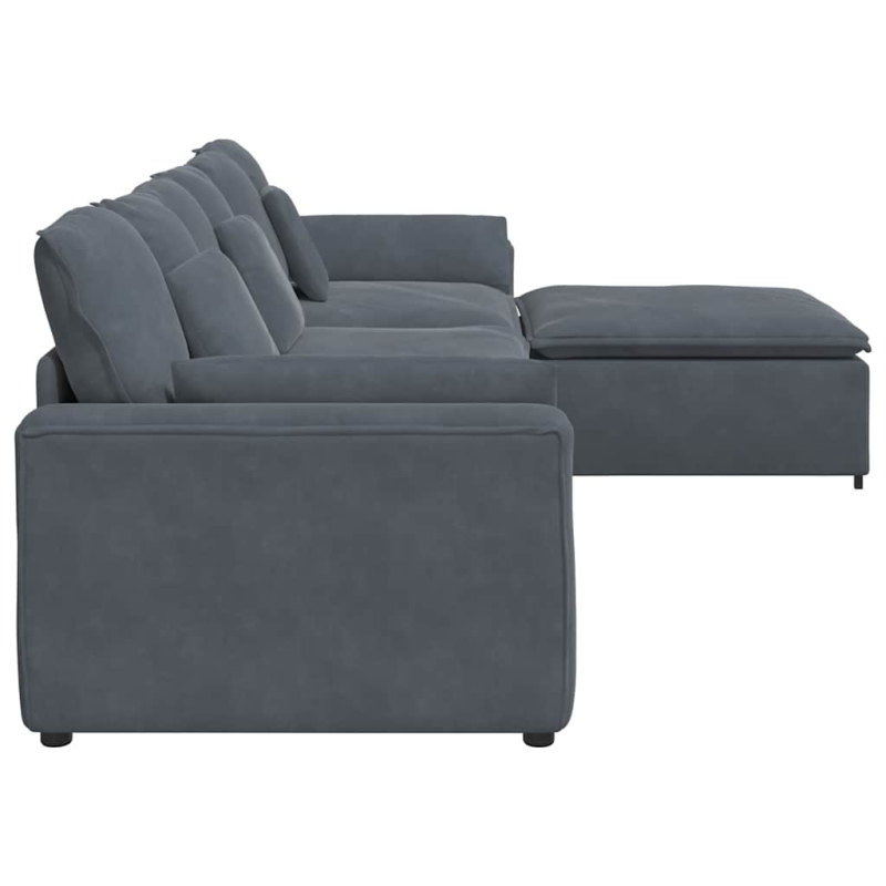 Modulares Sofa mit Fußhocker und Kissen Dunkelgrau