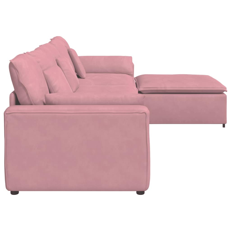 Modulares Sofa mit Fußhocker und Kissen Rosa