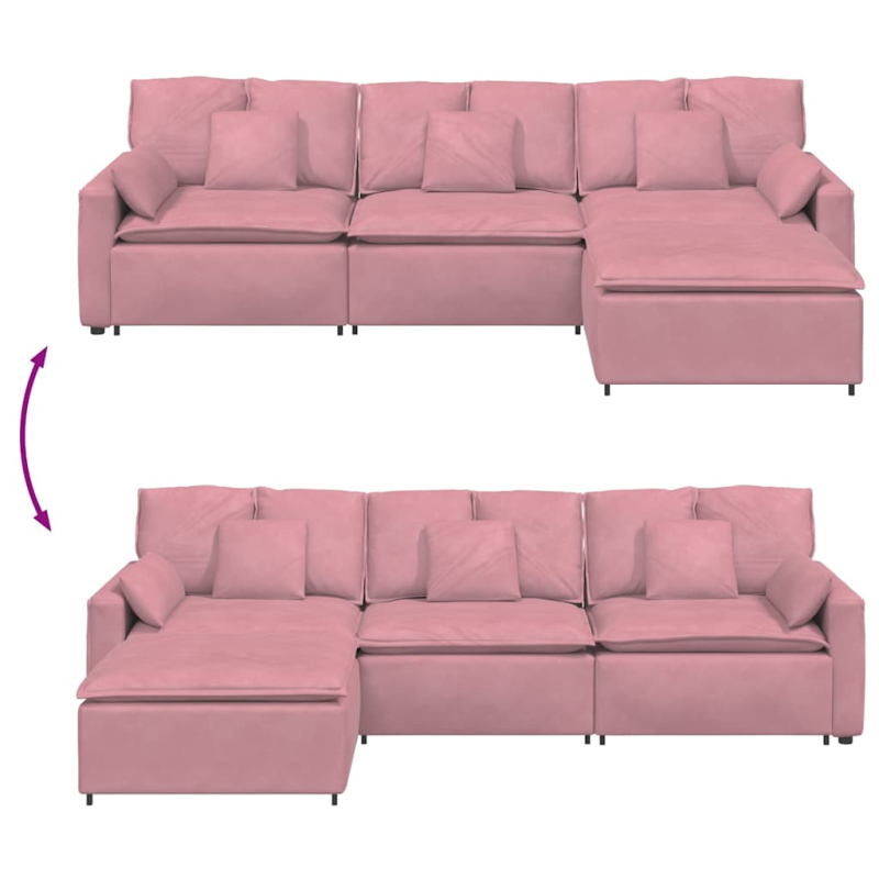 Modulares Sofa mit Fußhocker und Kissen Rosa