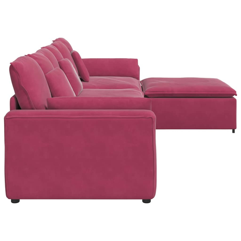 Modulares Sofa mit Fußhocker und Kissen Weinrot