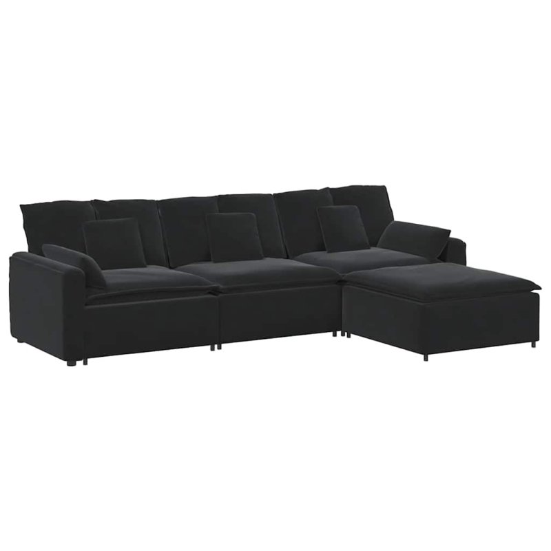 Modulares Sofa mit Fußhocker und Kissen Schwarz
