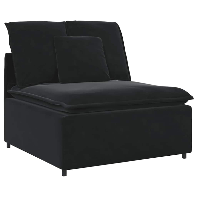 Modulares Sofa mit Fußhocker und Kissen Schwarz