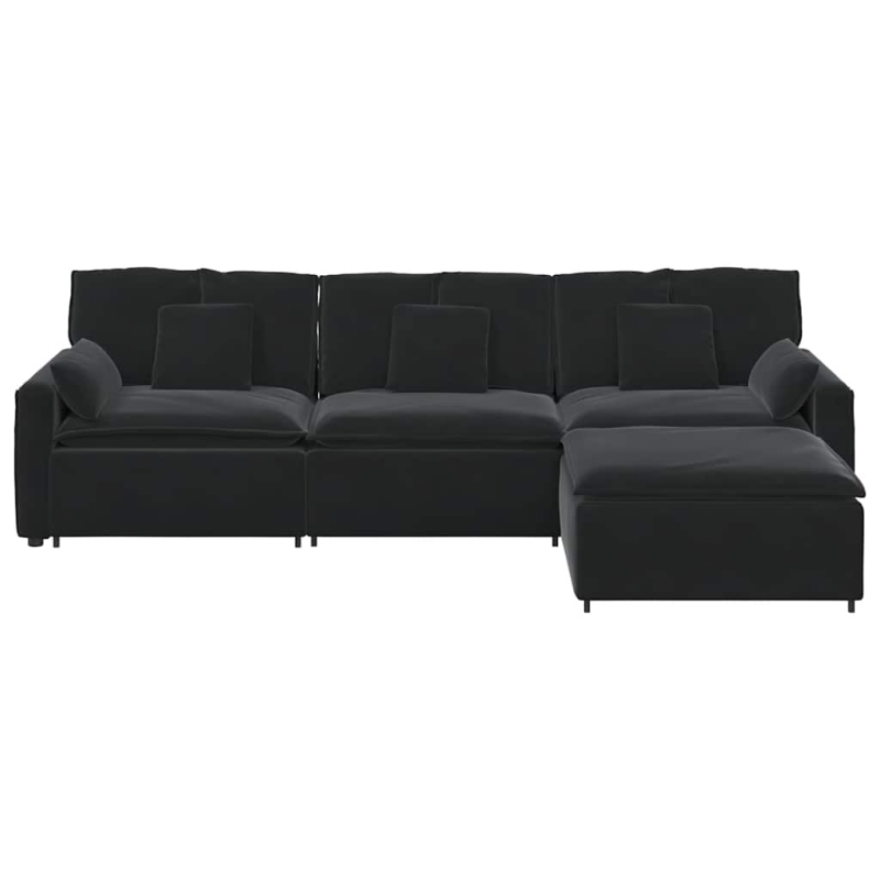 Modulares Sofa mit Fußhocker und Kissen Schwarz