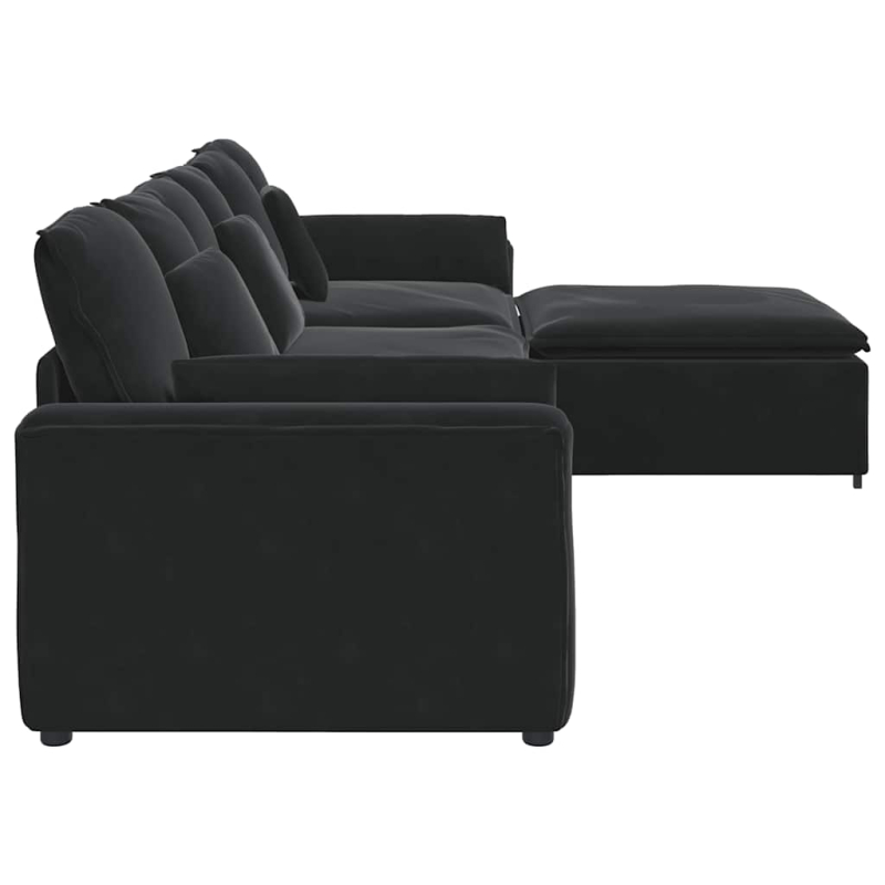 Modulares Sofa mit Fußhocker und Kissen Schwarz