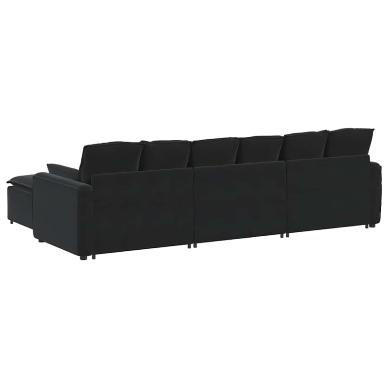 Modulares Sofa mit Fußhocker und Kissen Schwarz
