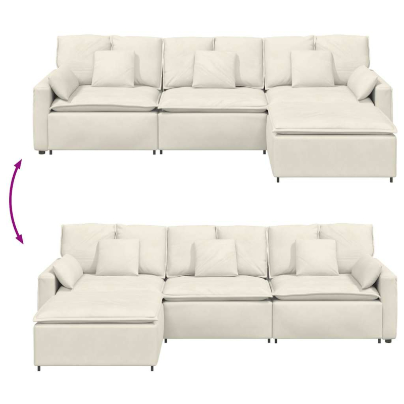 Modulares Sofa mit Fußhocker und Kissen Cream