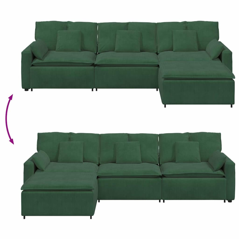 Modulares Sofa mit Fußhocker und Kissen Dschungelgrün