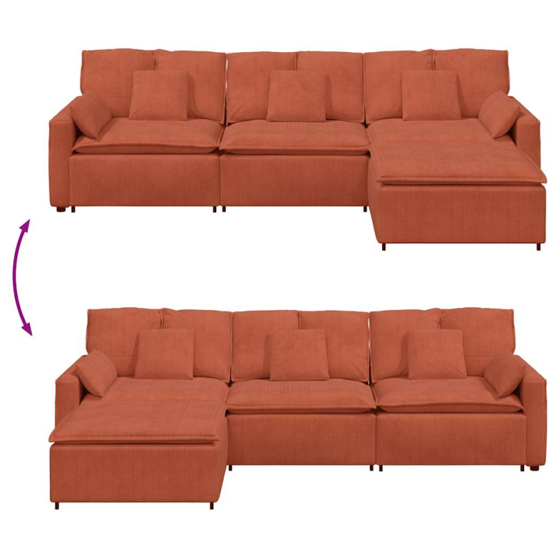 Modulares Sofa mit Fußhocker und Kissen Rot Orange
