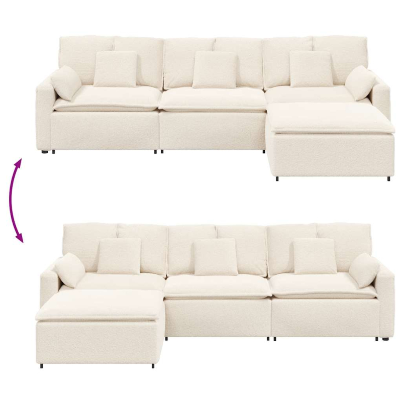 Modulares Sofa mit Fußhocker und Kissen Cream