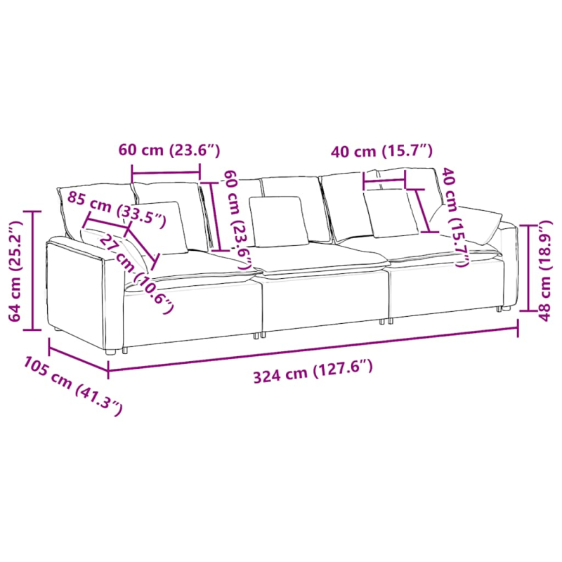 Modulares Sofa mit Kissen Blau