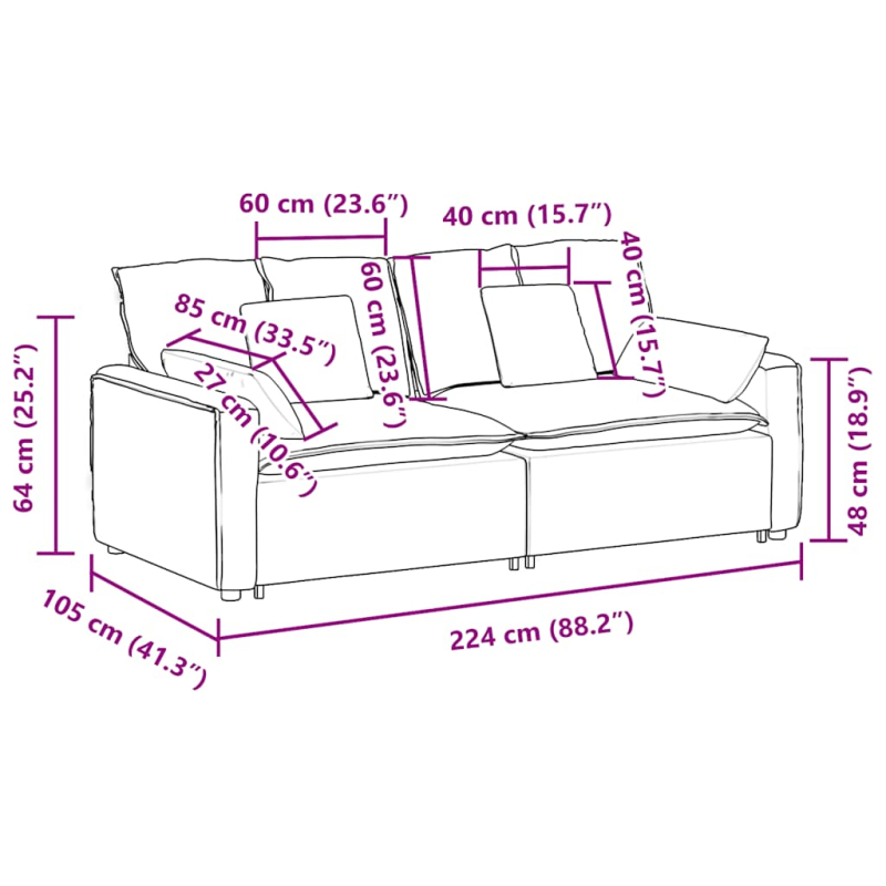 Modulares Sofa mit Kissen Blau