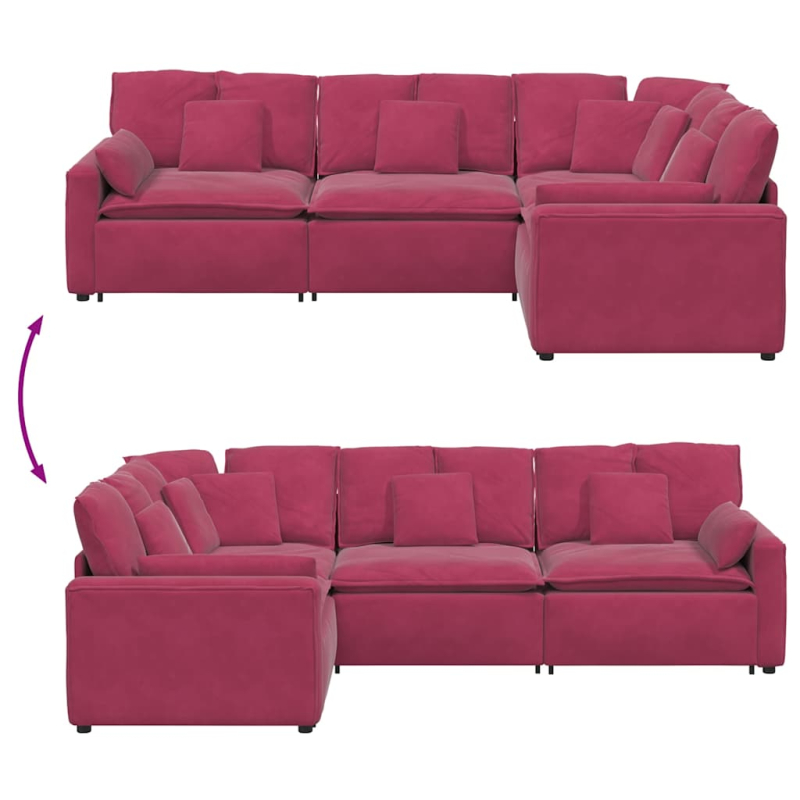 Modulares Sofa mit Kissen Samt Weinrot