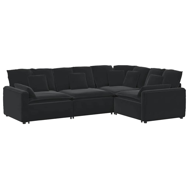 Modulares Sofa mit Kissen Samt Schwarz