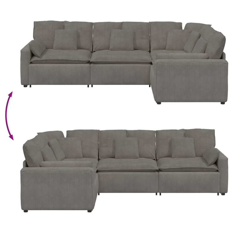 Modulares Sofa mit Kissen Cordstoff Hellgrau