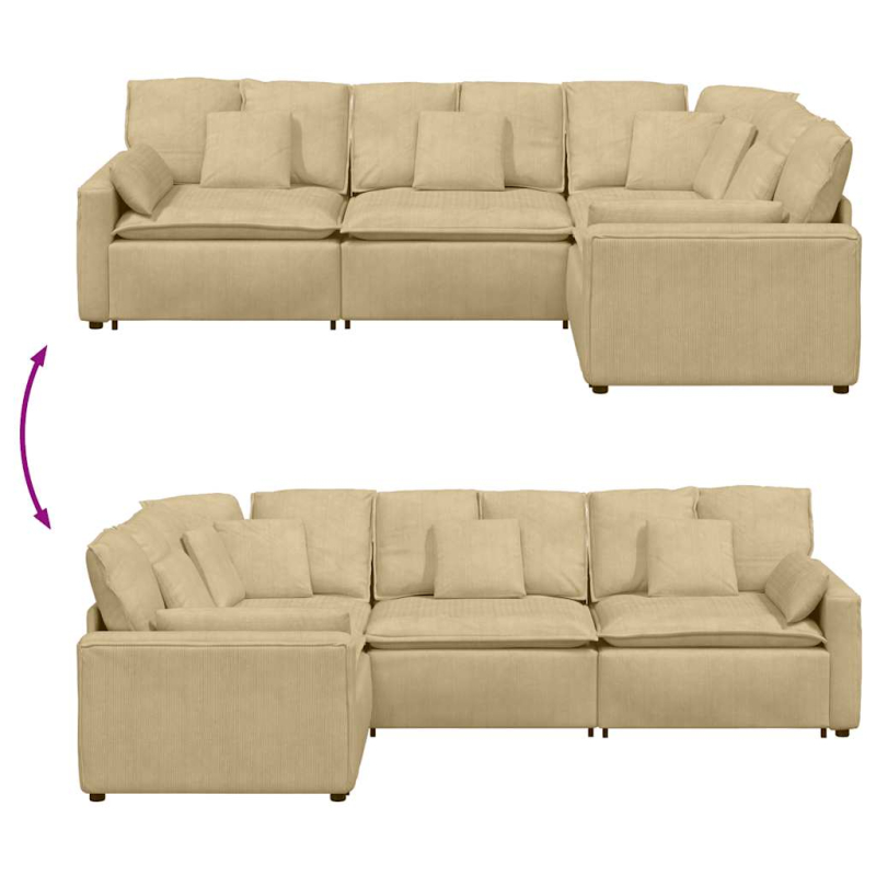 Modulares Sofa mit Kissen Cordstoff Hellgrün Grau