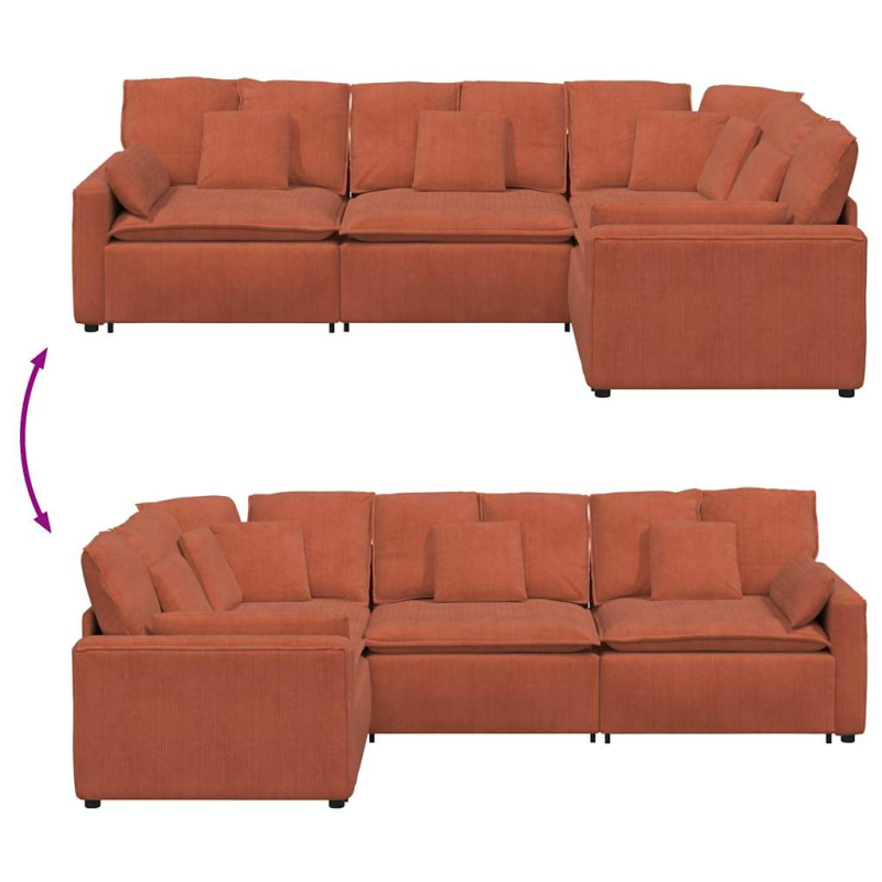 Modulares Sofa mit Kissen Cordstoff Rot Orange