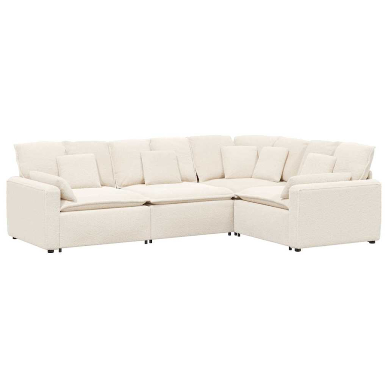 Modulares Sofa mit Kissen Stoff in Lammwolloptik Creme