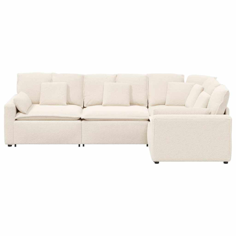 Modulares Sofa mit Kissen Stoff in Lammwolloptik Creme