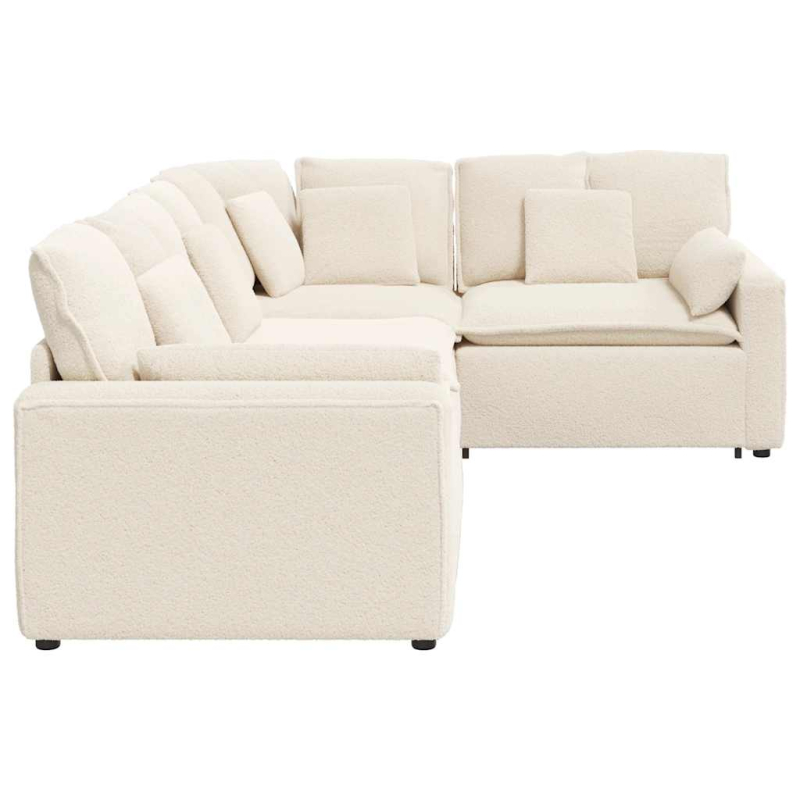 Modulares Sofa mit Kissen Stoff in Lammwolloptik Creme