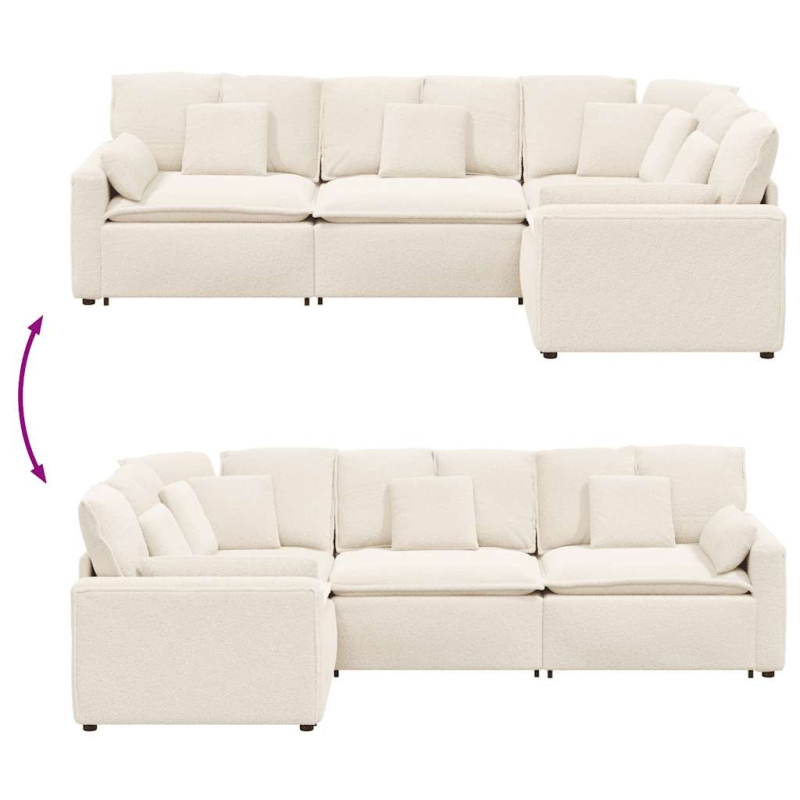 Modulares Sofa mit Kissen Stoff in Lammwolloptik Creme