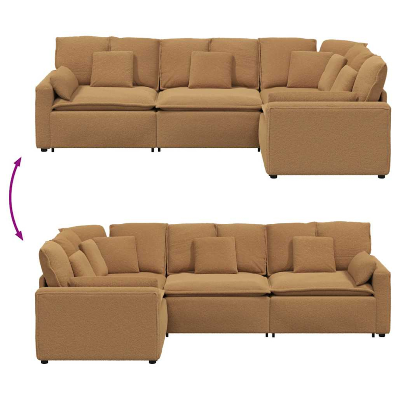 Modulares Sofa mit Kissen Stoff in Lammwolloptik Beige
