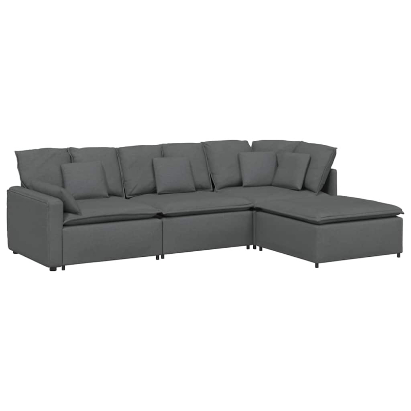 Modulares Sofa mit Fußhocker Kissen Stoff Dunkelgrau