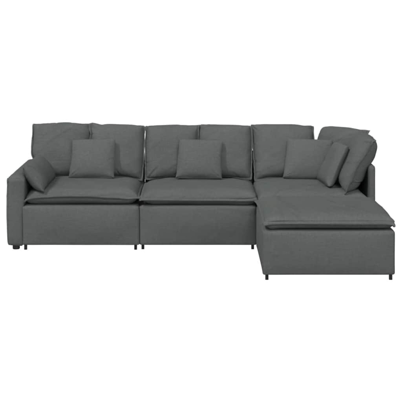 Modulares Sofa mit Fußhocker Kissen Stoff Dunkelgrau