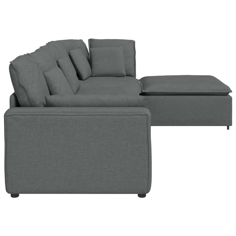 Modulares Sofa mit Fußhocker Kissen Stoff Dunkelgrau