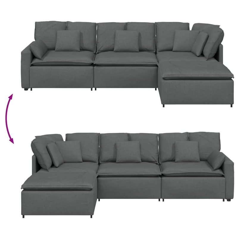 Modulares Sofa mit Fußhocker Kissen Stoff Dunkelgrau