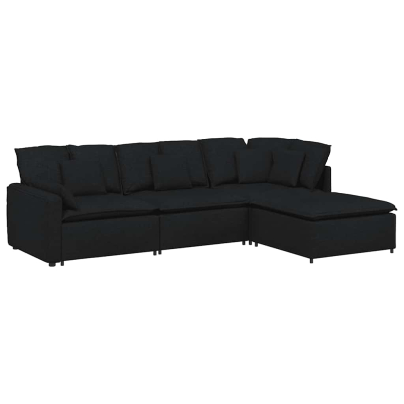 Modulares Sofa mit Fußhocker Kissen Stoff Schwarz