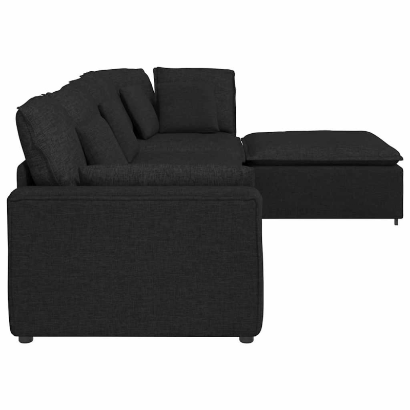 Modulares Sofa mit Fußhocker Kissen Stoff Schwarz