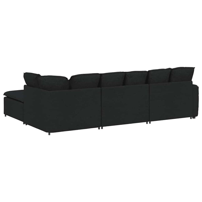 Modulares Sofa mit Fußhocker Kissen Stoff Schwarz