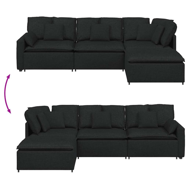 Modulares Sofa mit Fußhocker Kissen Stoff Schwarz