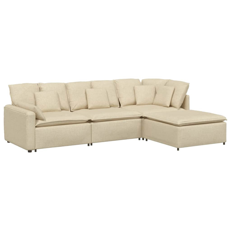 Modulares Sofa mit Fußhocker Kissen Stoff Creme