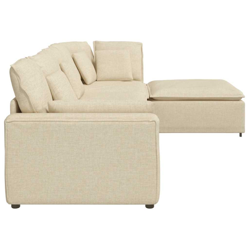 Modulares Sofa mit Fußhocker Kissen Stoff Creme
