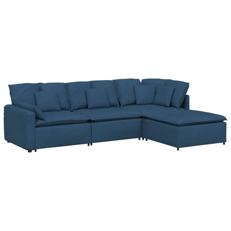 Modulares Sofa mit Fußhocker Kissen Stoff Blau