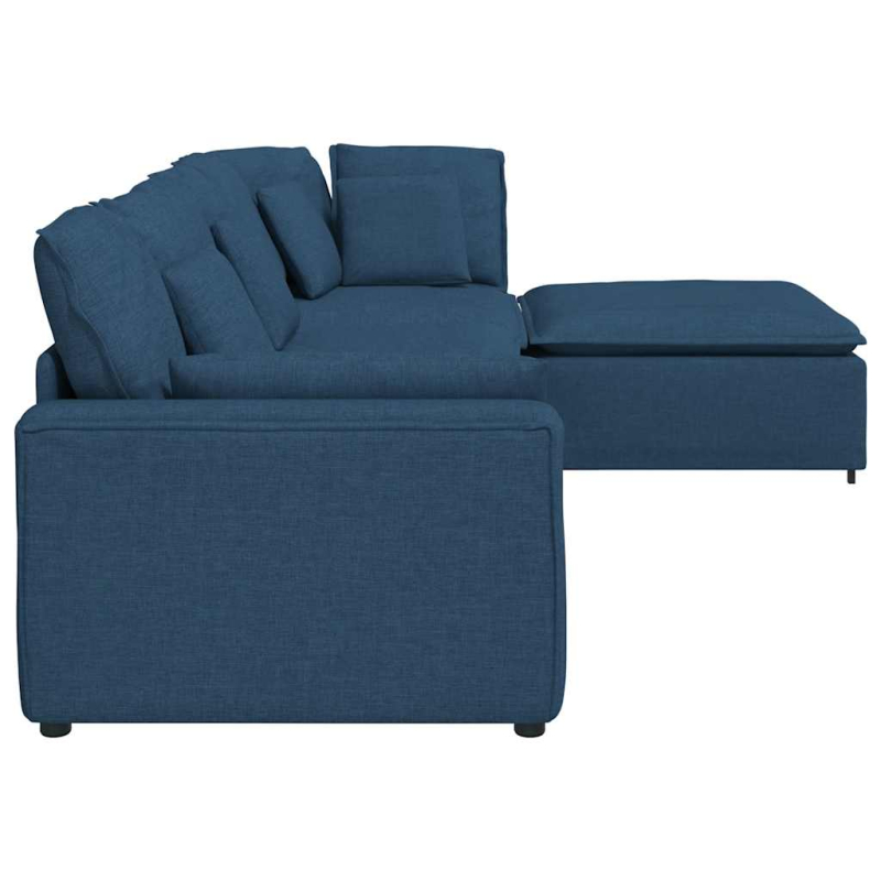 Modulares Sofa mit Fußhocker Kissen Stoff Blau