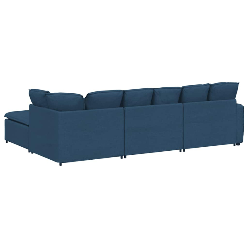Modulares Sofa mit Fußhocker Kissen Stoff Blau