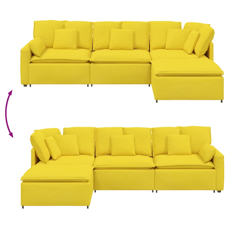 Modulares Sofa mit Fußhocker Kissen Stoff Hellgelb