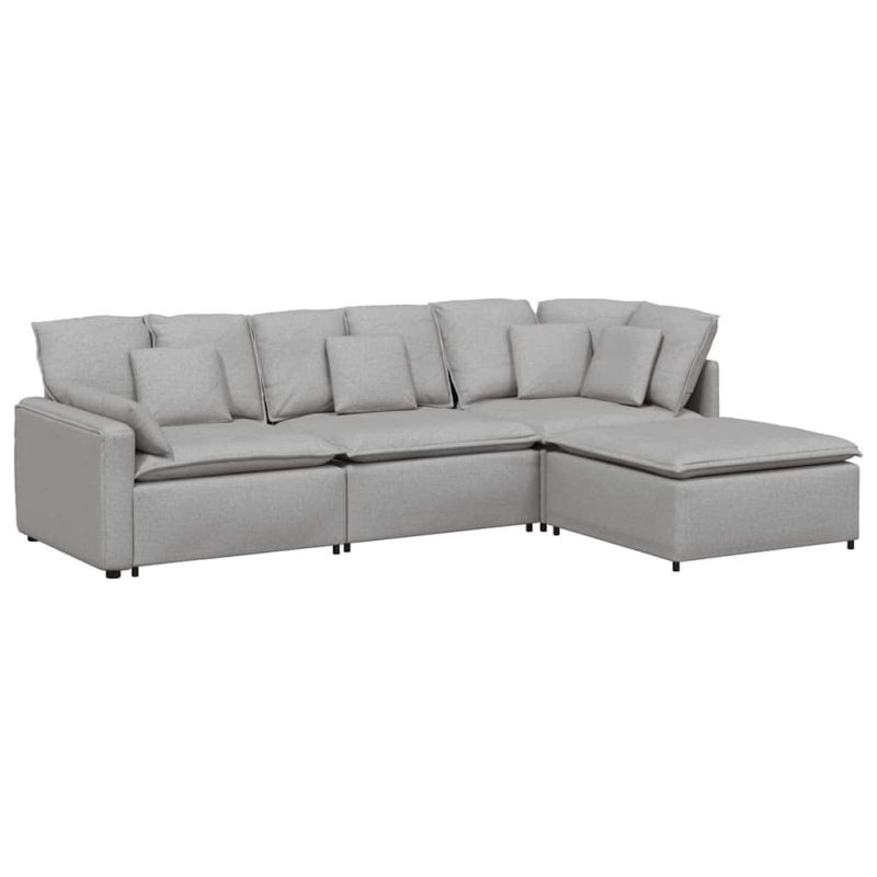 Modulares Sofa mit Fußhocker Kissen Stoff Wolkengrau