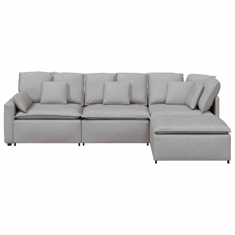 Modulares Sofa mit Fußhocker Kissen Stoff Wolkengrau
