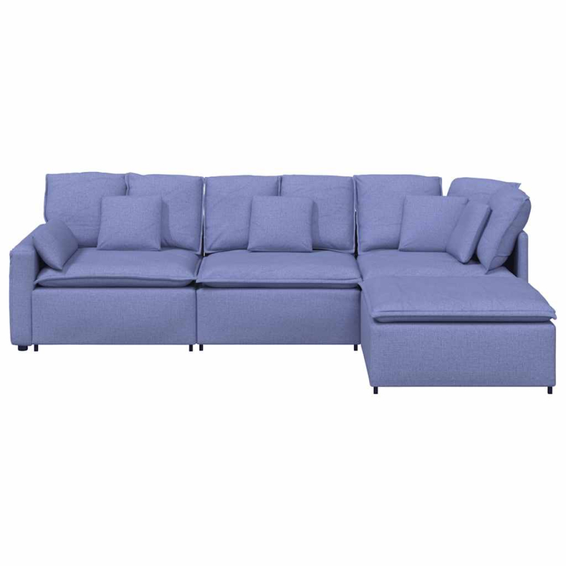 Modulares Sofa mit Fußhocker Kissen Stoff Jeansblau