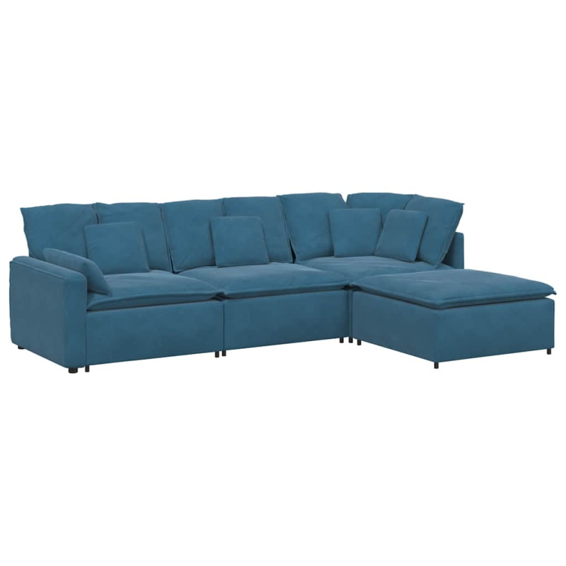 Modulares Sofa mit Fußhocker Kissen Samt Blau