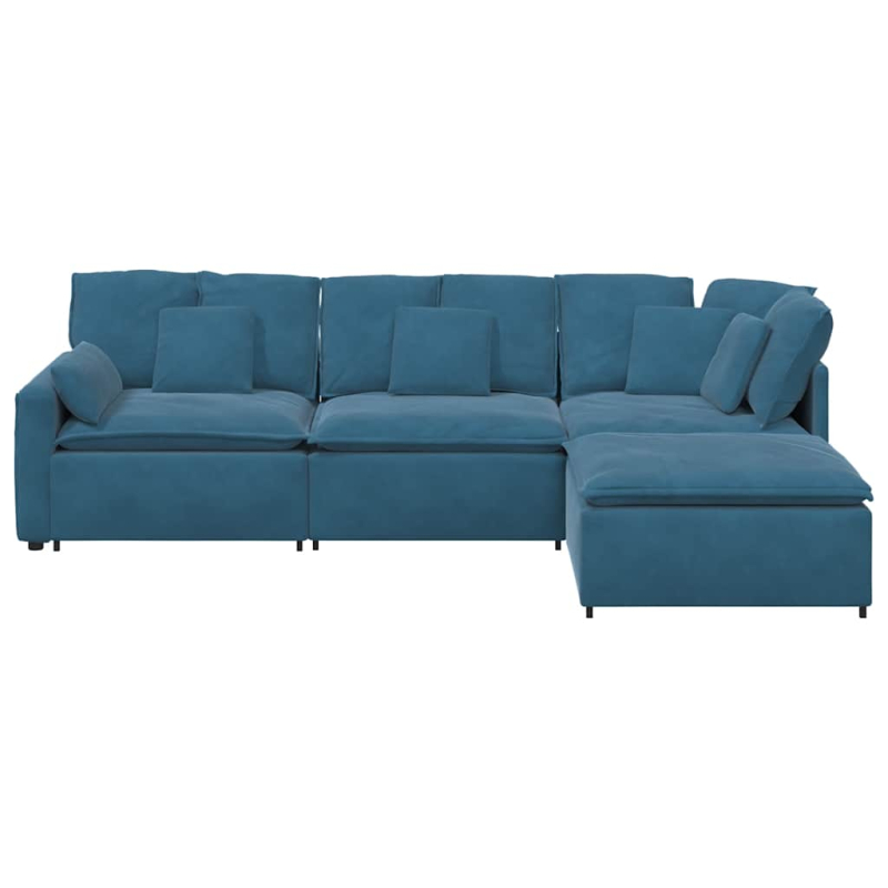 Modulares Sofa mit Fußhocker Kissen Samt Blau