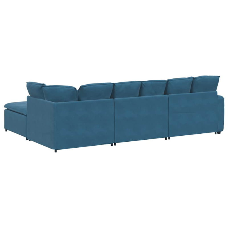 Modulares Sofa mit Fußhocker Kissen Samt Blau